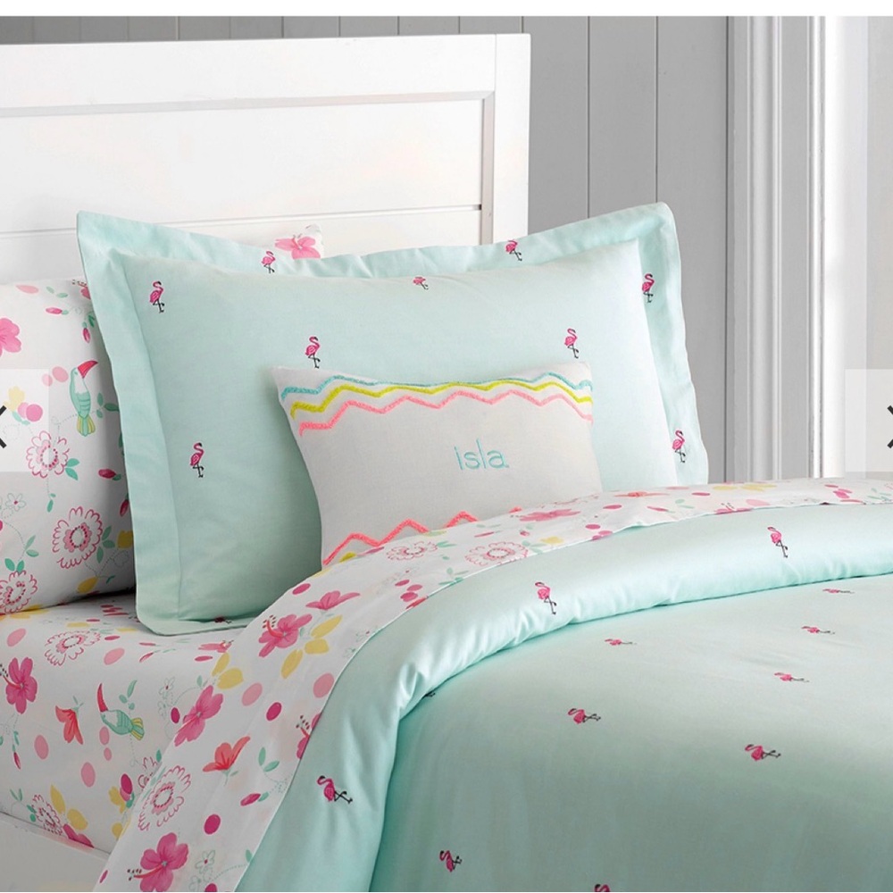 Floral and Flamingo Bedding Set - Mint and Pink